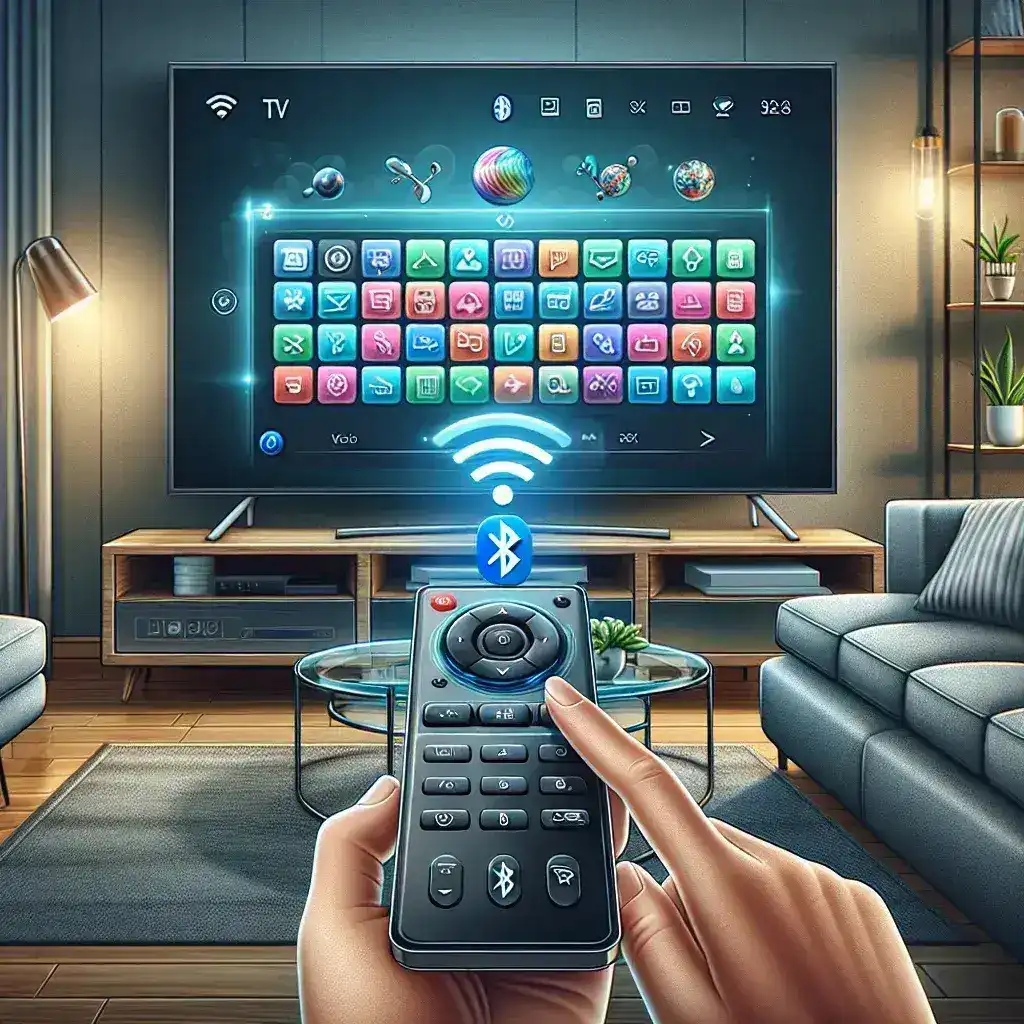 "Keyboard Logitech yang terhubung dengan TV Pintar, menunjukkan kompatibilitas perangkat dalam artikel tentang penggunaan keyboard dengan TV yang cerdas."